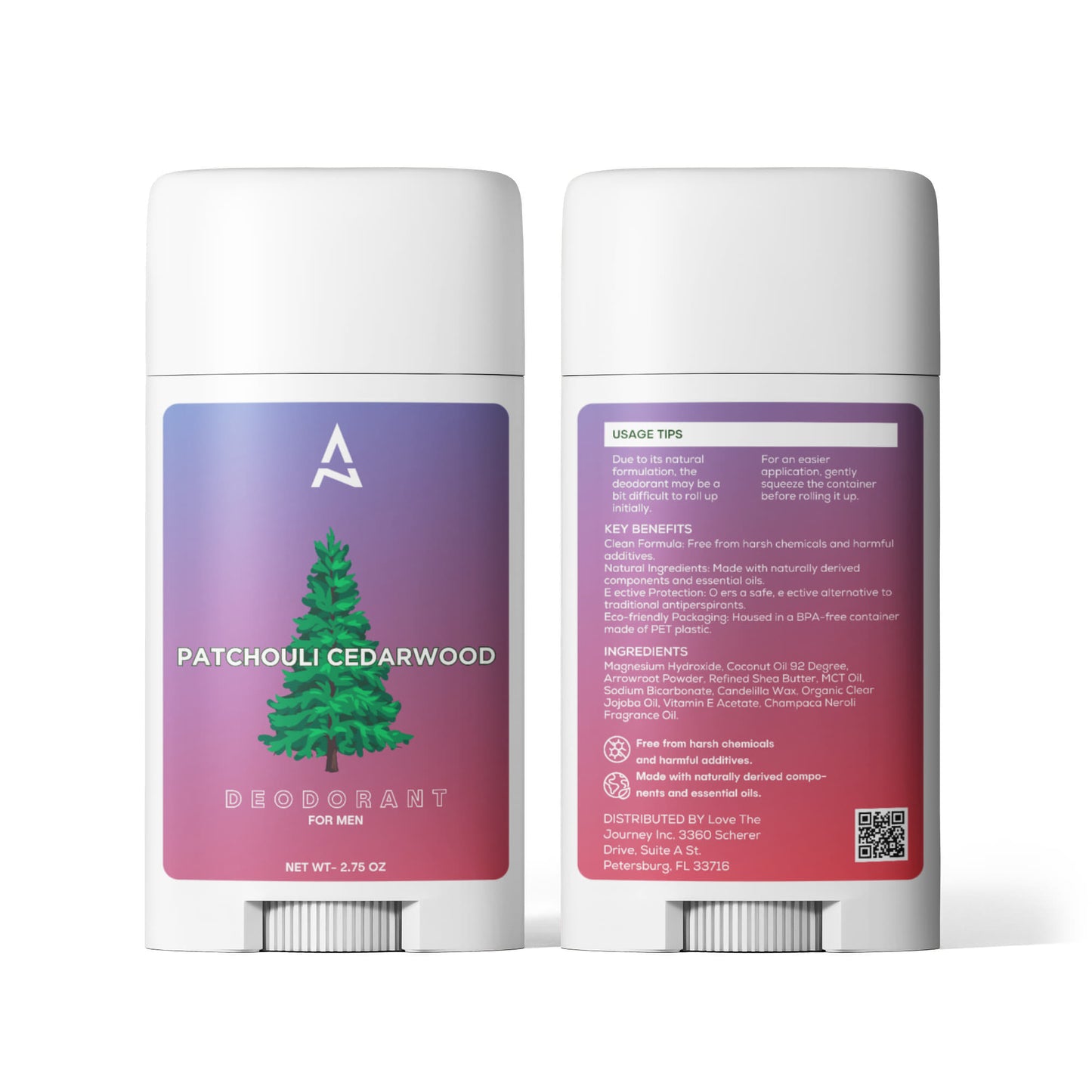 Patchouli & Cedarwood Deodorant for Men, 2 Pack